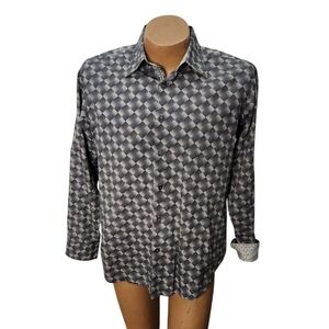 Bugatchi Uomo Gray and Black Contrast‎ Roll Back Cuffs  Size Large